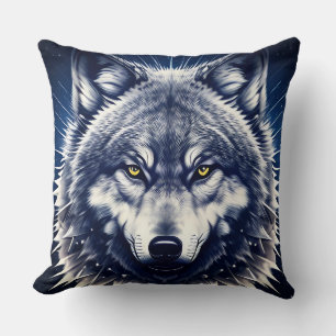 Wolf Portrait with Intense Golden Eyes Cushion