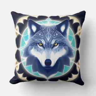 Wolf Portrait with Intense Golden Eyes Cushion