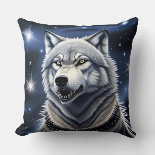 Wolf Portrait with Intense Golden Eyes Cushion