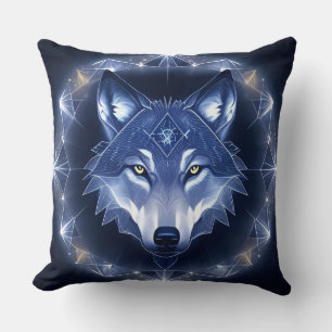 Wolf Portrait with Intense Golden Eyes Cushion