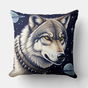 Wolf Portrait with Intense Golden Eyes Cushion