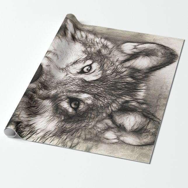 Wolf portrait wrapping paper (Unrolled)