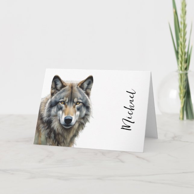 Wolf Portrait Your Name Custom Handwriting Card (Front)