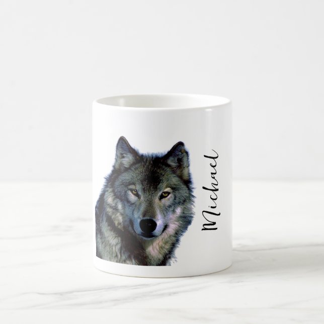 Wolf Portrait Your Name Custom Handwriting Coffee Mug (Center)