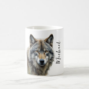 Wolf Portrait Your Name Custom Handwriting Coffee Mug