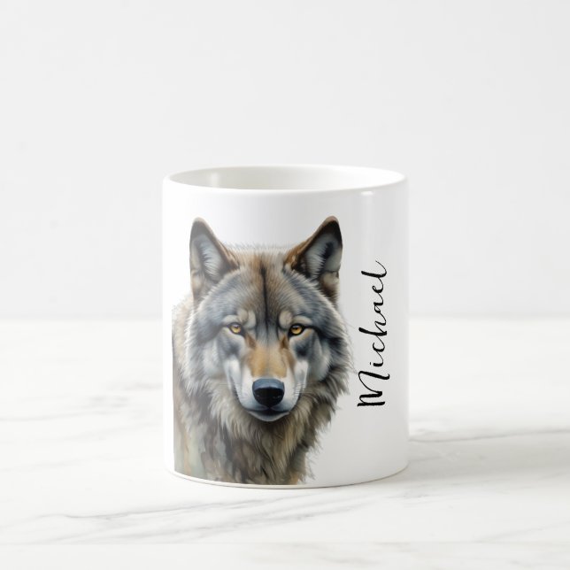 Wolf Portrait Your Name Custom Handwriting Coffee Mug (Center)