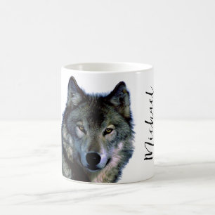 Wolf Portrait Your Name Custom Handwriting Coffee Mug