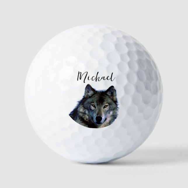 Wolf Portrait Your Name Custom Handwriting Golf Balls (Front)