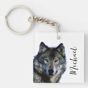 Wolf Portrait Your Name Custom Handwriting Key Ring