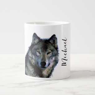 Wolf Portrait Your Name Custom Handwriting Large Coffee Mug