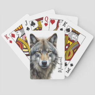 Wolf Portrait Your Name Custom Handwriting Playing Cards