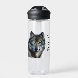 Wolf Portrait Your Name Custom Handwriting Water Bottle