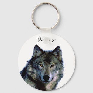 Wolf Portrait Your Name Custom Key Ring