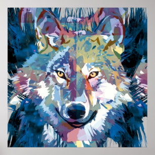 Wolf Poster   Colourful Wolf Drawing Poster