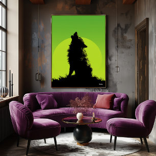 Wolf Poster – Howling Silhouette on Green