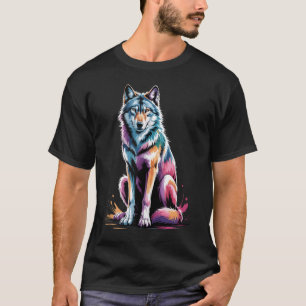 Wolf Poster Style Colourful Paint Splatter Art T-Shirt