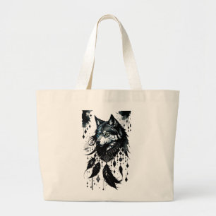 wolf, predator, dreamcatcher, amulet, talisman large tote bag