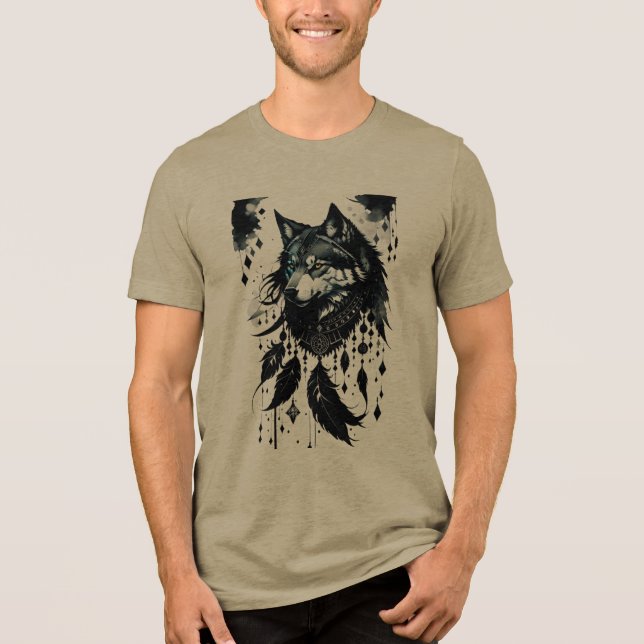 wolf, predator, dreamcatcher, amulet, talisman Tri-Blend shirt (Front)