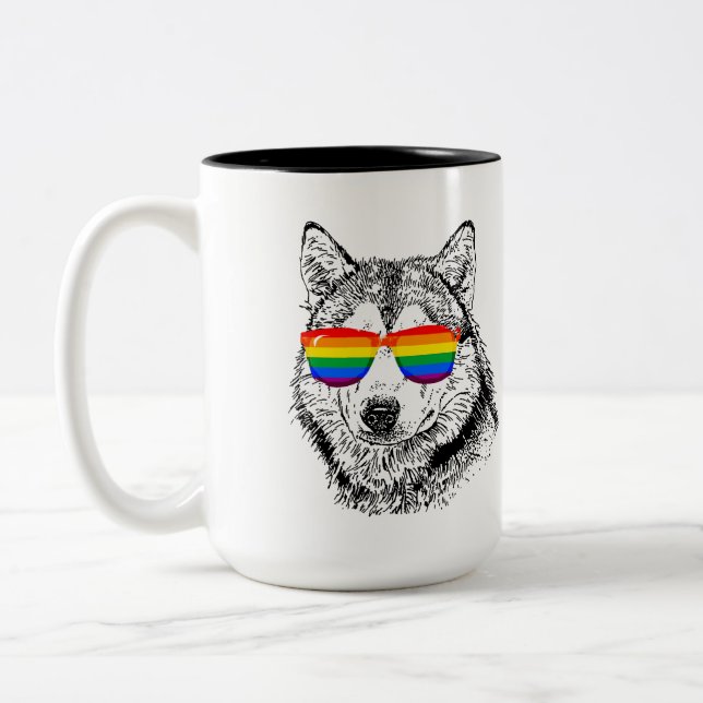 Wolf Pride Sunglasses Two-Tone Coffee Mug (Left)