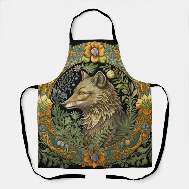 Wolf profile in vintage style apron (Front)