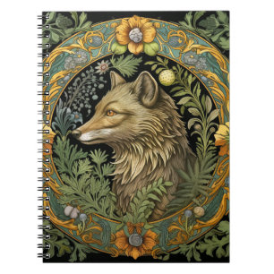 Wolf profile in vintage style notebook