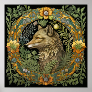 Wolf profile in vintage style poster
