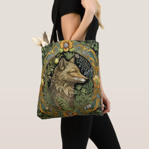 Wolf profile in vintage style tote bag