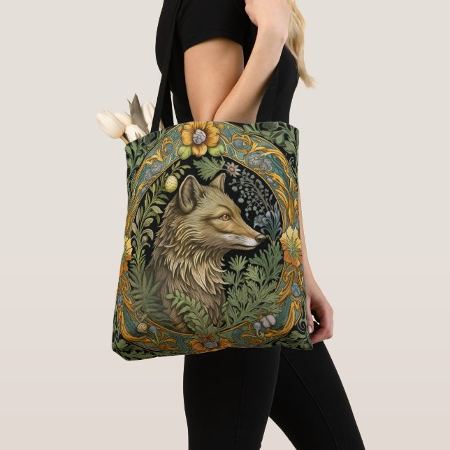 Wolf profile in vintage style tote bag (Close Up)