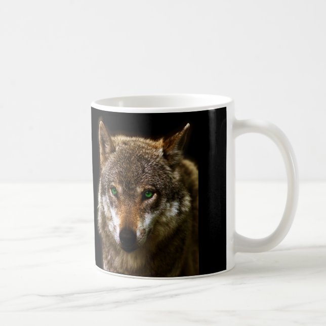 Wolf Profile with green eyes ~ editable background Coffee Mug (Right)
