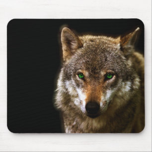 Wolf Profile with green eyes ~ editable background Mouse Mat