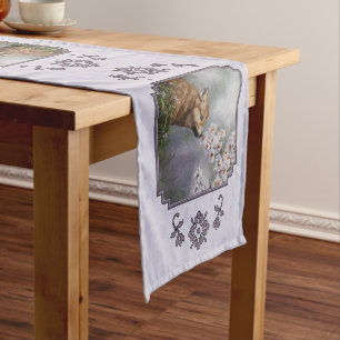 Wolf Pup Floral Border Lavender Medium Table Runner