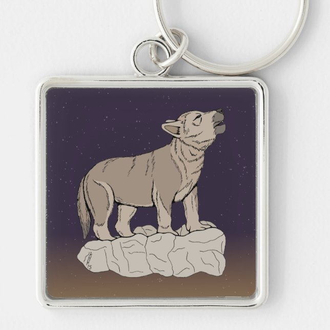 Wolf Pup Howling Key Ring (Front)