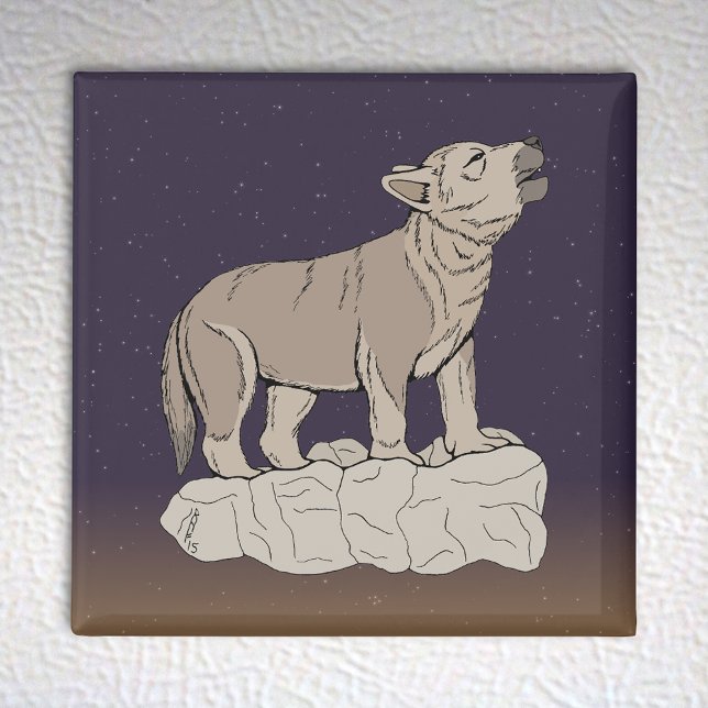 Wolf Pup Howling Magnet (Wolf Pup Howling Magnet on White Fridge)