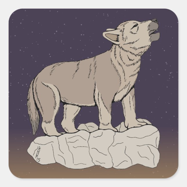 Wolf Pup Howling Square Sticker (Front)