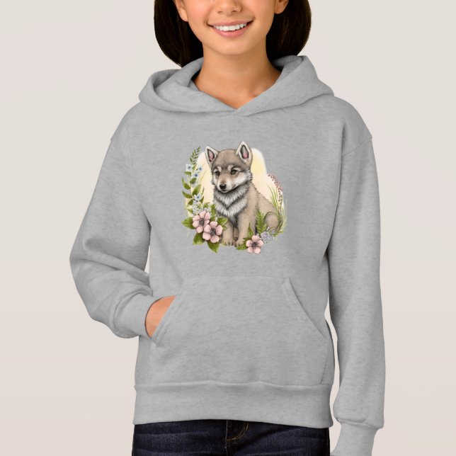 Wolf Pup In A Meadow Girls Sweatshirt (Front)