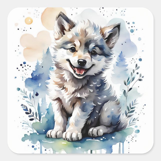 Wolf Pup Square Sticker (Front)