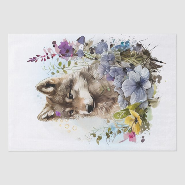 Wolf Pup Watercolor Tissue Paper (Front)