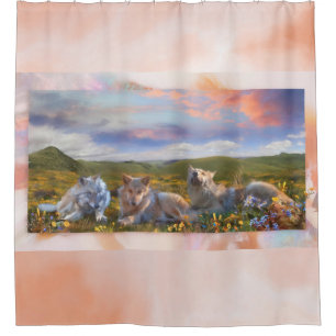Wolf Puppies "SONG OF THREE FLOWERS" Shower Curtain