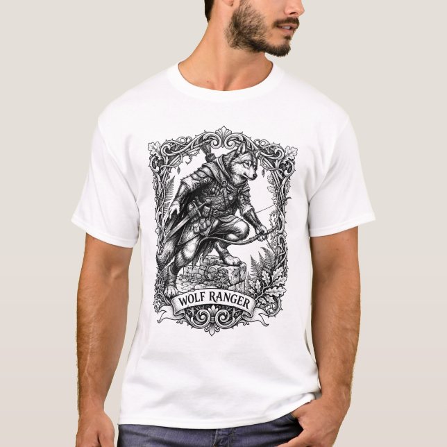 Wolf Ranger Archer Dotwork Tattoo Art T-Shirt (Front)