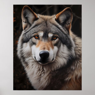 Wolf Realistic Painting Portrait Wildlife Cabin Poster