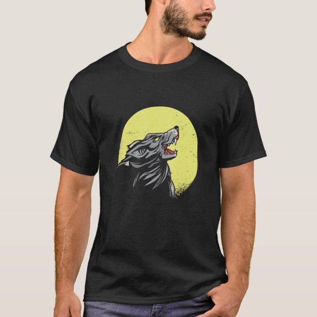 Wolf Realistic Wolves Animal Howling At The Moon W T-Shirt (Front)