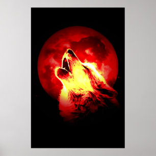 Wolf & Red Moon Poster
