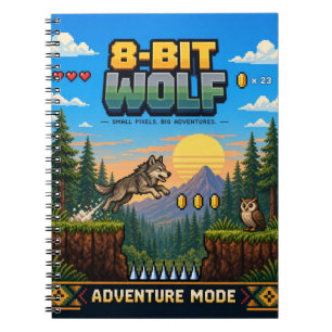 Wolf, Retro 8-Bit Pixel Art Notebook