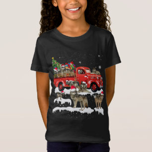 Wolf Riding Red Truck Merry Christmas X-mas Ugly G T-Shirt