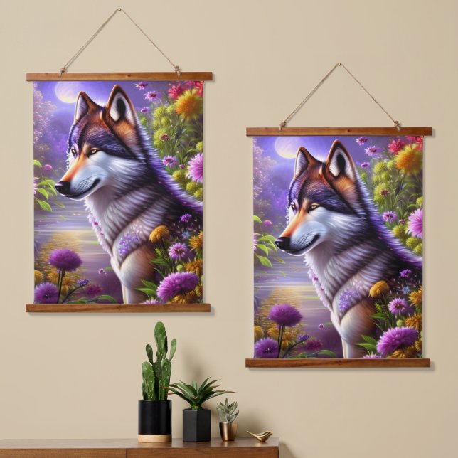 Wolf’s Shadow in the Moonlight Hanging Tapestry (Asymmetrical)