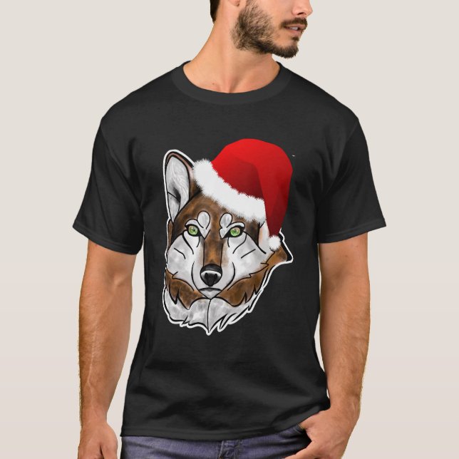 Wolf Santa Hat Christmas Long Sleeve Shirt For Wol (Front)