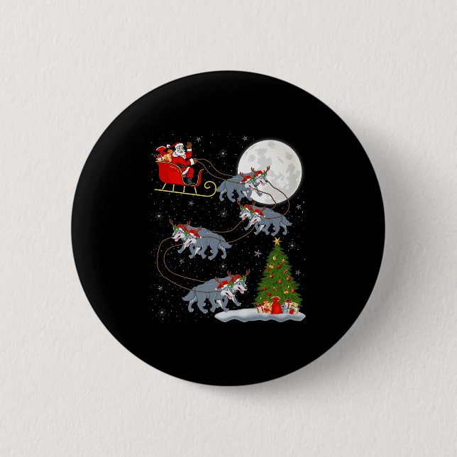Wolf Santa Sleigh Flying Funny Magical Christmas P 6 Cm Round Badge (Front)