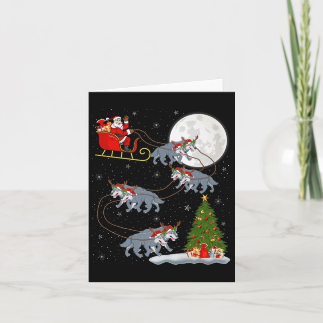 Wolf Santa Sleigh Flying Funny Magical Christmas P Card (Front)