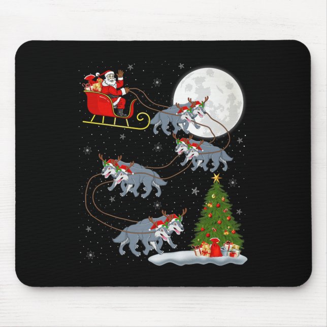 Wolf Santa Sleigh Flying Funny Magical Christmas P Mouse Mat (Front)