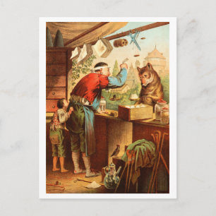 Wolf & Seven Young Kid Goats Fairy Tale Postcard